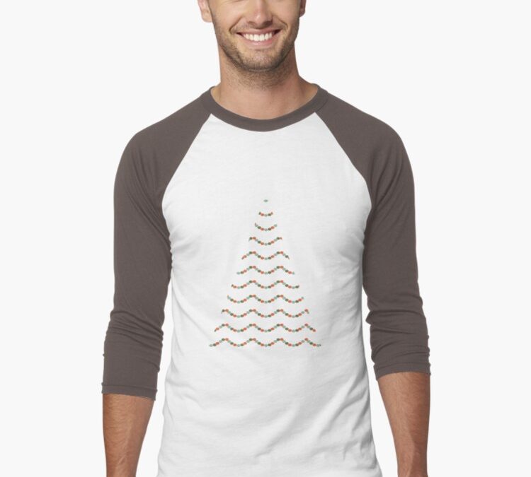 Christmas Tree print on 3/4 sleeve t shirt